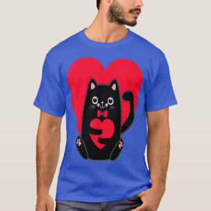 Black Cat Heart Valentines Day Cute Kitten Kitty L T-Shirt