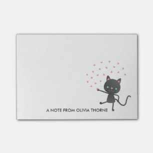 Black Cat & Hearts - Custom Name Post-it Notes