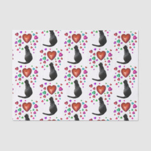 Black Cat Hearts Tissue Paper