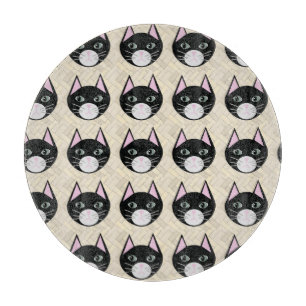 Black Cat Herringbone Beige Cutting Board