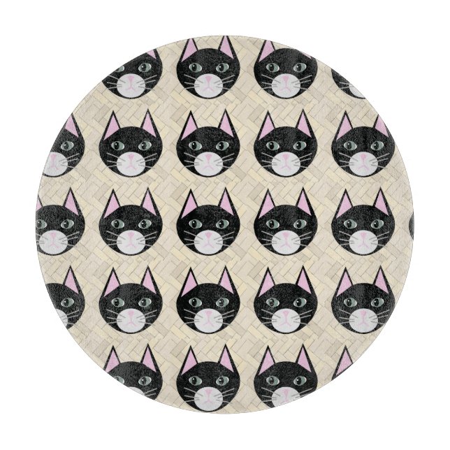 Black Cat Herringbone Beige Cutting Board (Front)