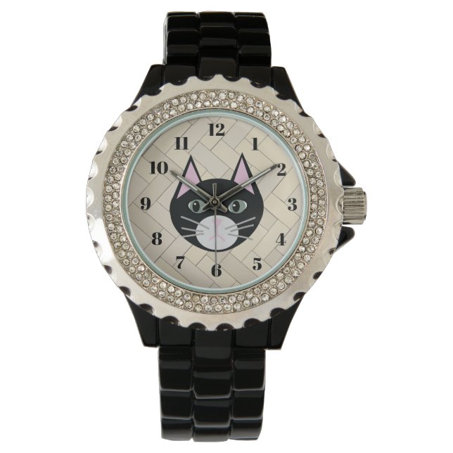 Black Cat Herringbone Beige Watch (Front)