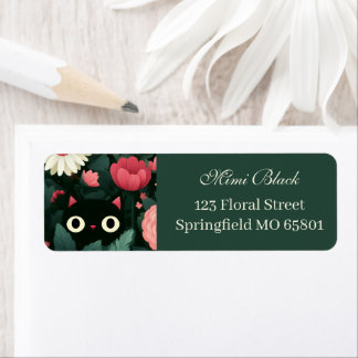 Black Cat Hidden In Pink Flower Green Background