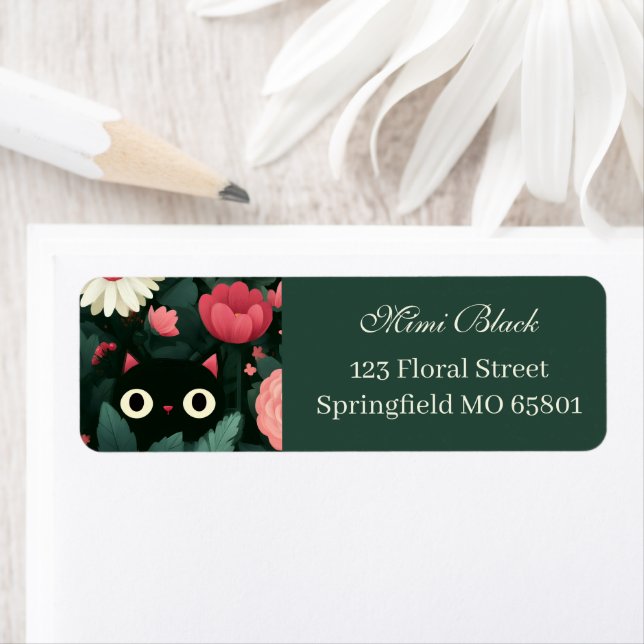 Black Cat Hidden In Pink Flower Green Background (Insitu)
