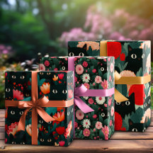 Black Cat Hidden In Romantic Pink Flower Botanical