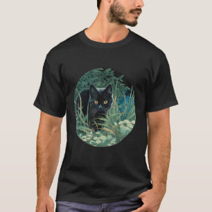 Black cat hidden in the high grass T-Shirt
