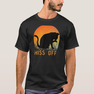 Black Cat Hiss Off Meow Retro Sunset Style T-Shirt
