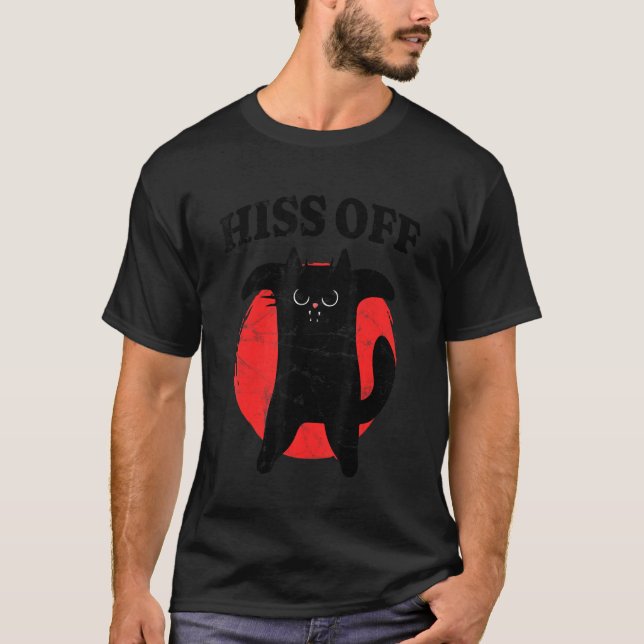 Black Cat Hiss Off T-Shirt (Front)