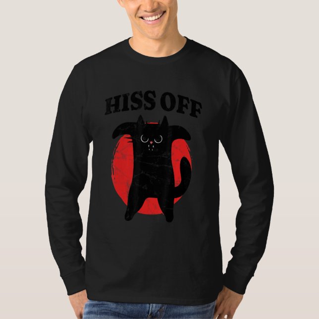 Black Cat Hiss Off T-Shirt (Front)
