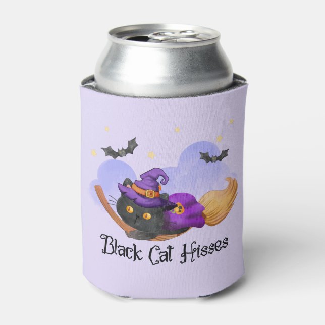 Black Cat Hisses – Halloween Witch Cat Can Cooler (Can Front)