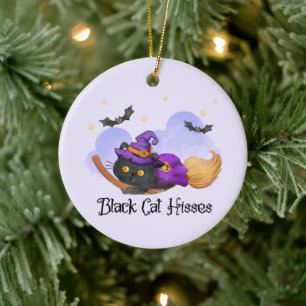 Black Cat Hisses – Halloween Witch Cat Ceramic Tree Decoration