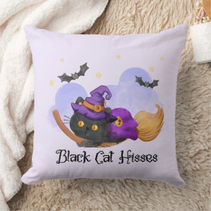 Black Cat Hisses – Halloween Witch Cat Cushion