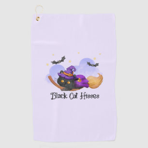 Black Cat Hisses – Halloween Witch Cat Golf Towel