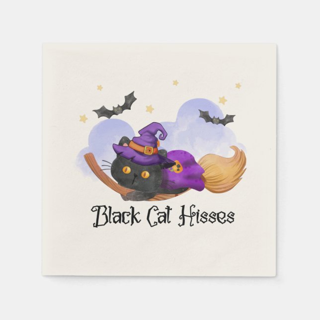 Black Cat Hisses – Halloween Witch Cat Napkin (Front)