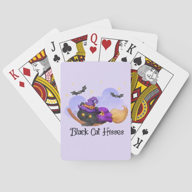 Black Cat Hisses – Halloween Witch Cat Playing Cards (Back)