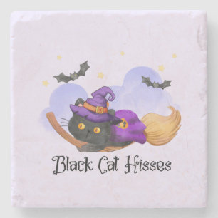 Black Cat Hisses Stone Coaster