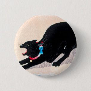Black Cat Hissing Fine Art by Hiroaki Takahashi 6 Cm Round Badge