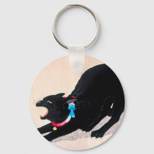 Black Cat Hissing Fine Art by Hiroaki Takahashi Key Ring