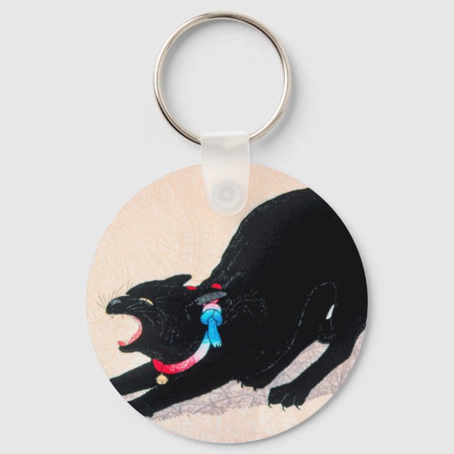 Black Cat Hissing Fine Art by Hiroaki Takahashi Key Ring (Front)