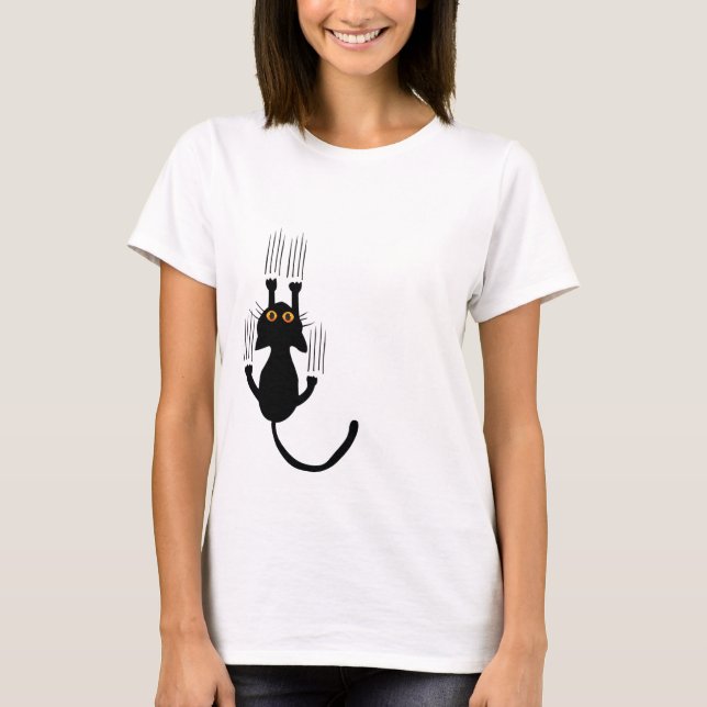 Black Cat Holding on T-Shirt (Front)