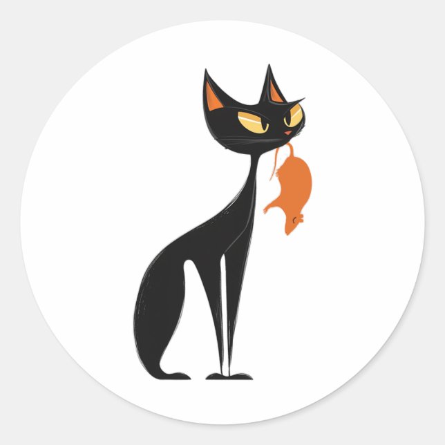 Black Cat Holding Orange Rat  Classic Round Sticker (Front)
