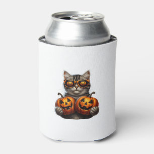 Black Cat Holding Pumpkin Halloween Cat Lovers Wom Can Cooler