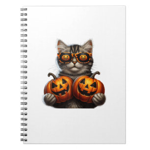Black Cat Holding Pumpkin Halloween Cat Lovers Wom Notebook