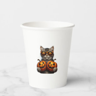 Black Cat Holding Pumpkin Halloween Cat Lovers Wom Paper Cups