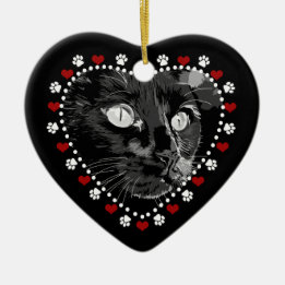Black Cat Holiday Double Sided Heart Ornament