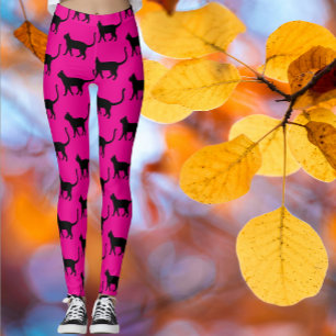 Black Cat Hot Pink Crazy Cat Woman Leggings