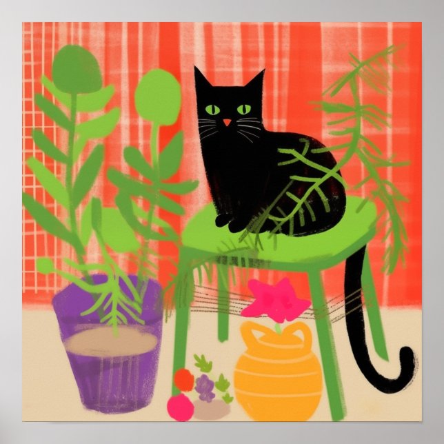 Black Cat Houseplants Poster (Front)