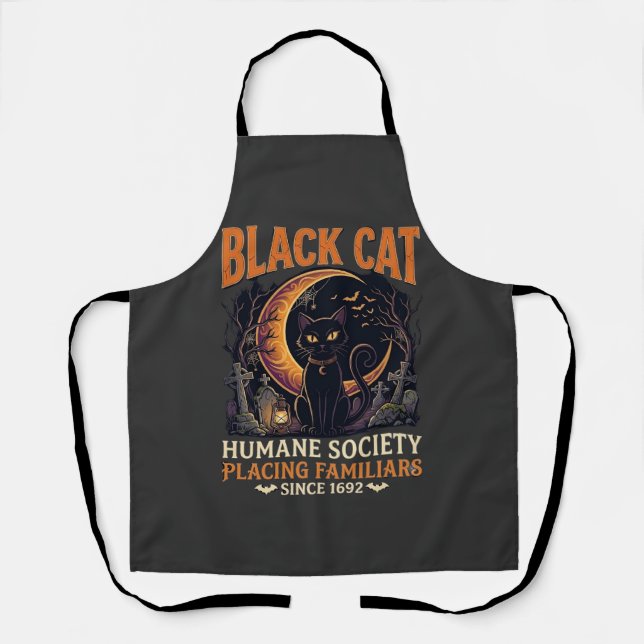 Black Cat Humane Society Halloween Crescent Moon L Apron (Front)