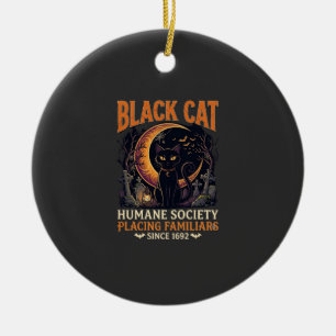 Black Cat Humane Society Halloween Crescent Moon L Ceramic Tree Decoration
