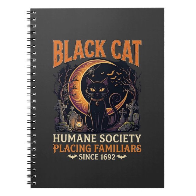 Black Cat Humane Society Halloween Crescent Moon L Notebook (Front)