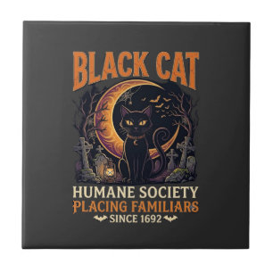 Black Cat Humane Society Halloween Crescent Moon L Tile