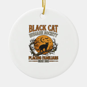 Black Cat Humane Society Halloween Full Moon Bats_ Ceramic Tree Decoration