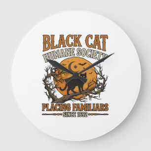 Black Cat Humane Society Halloween Full Moon Bats_ Large Clock