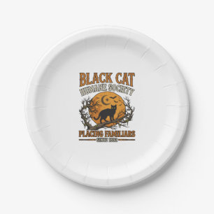 Black Cat Humane Society Halloween Full Moon Bats_ Paper Plate
