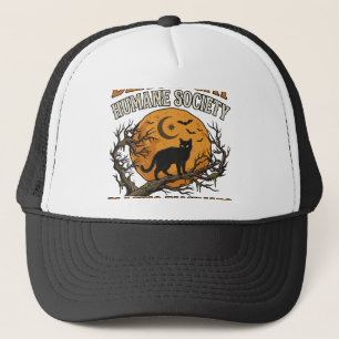 Black Cat Humane Society Halloween Full Moon Bats_ Trucker Hat