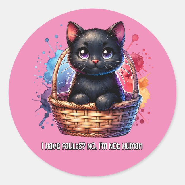 Black Cat: I Have Faults, No I'm Not Human Classic Round Sticker (Front)