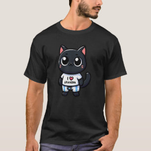 Black Cat I Love Grandpa Pet Funny Grandfather T-Shirt