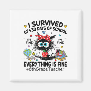 Black Cat I Survived 67+33 Days Of School 6th Grad Magnet