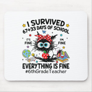 Black Cat I Survived 67+33 Days Of School 6th Grad Mouse Pad