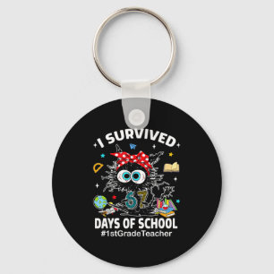 Black Cat I Survived 67 Days Of School 1st Grade T Key Ring