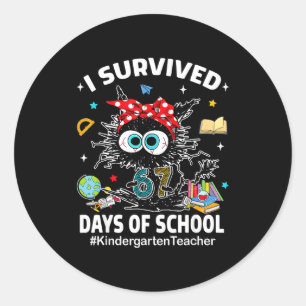 Black Cat I Survived 67 Days Of School Kindergarte Classic Round Sticker