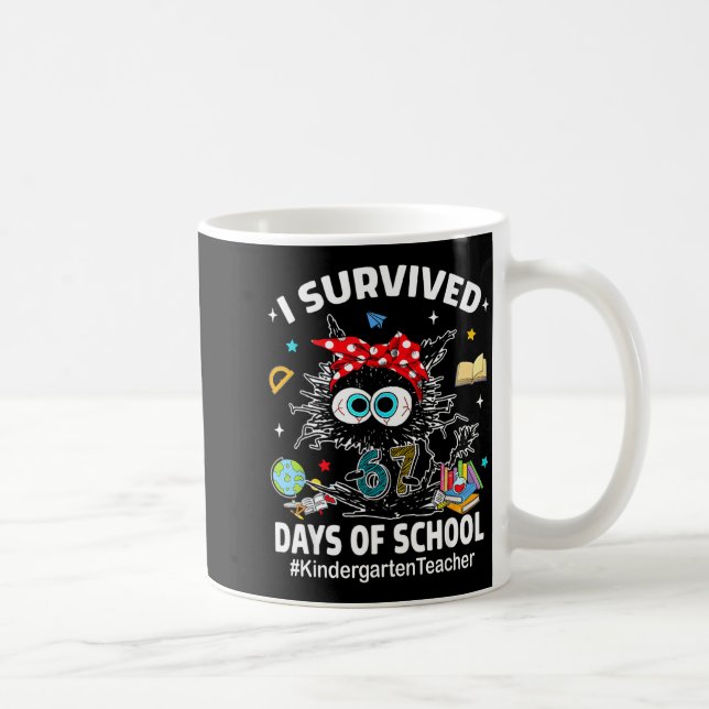 Black Cat I Survived 67 Days Of School Kindergarte Coffee Mug (Right)
