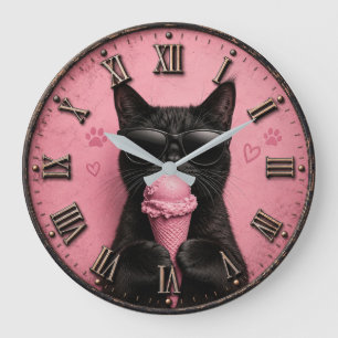 Black Cat Ice Cream  Large Clock
