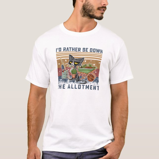Black Cat I'd Rather Be Down The Allotment Gardeni T-Shirt (Front)