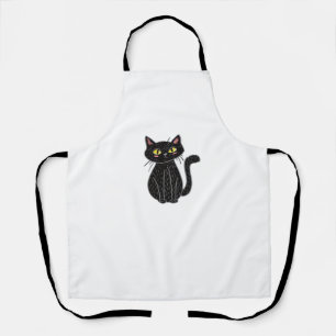 Black Cat Illustration, Doodle Cute Cat Classic T- Apron