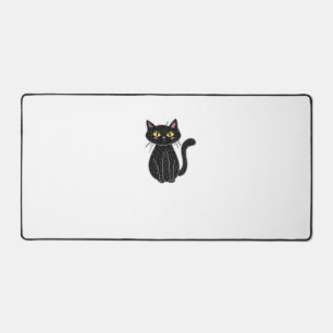 Black Cat Illustration, Doodle Cute Cat Classic T- Desk Mat